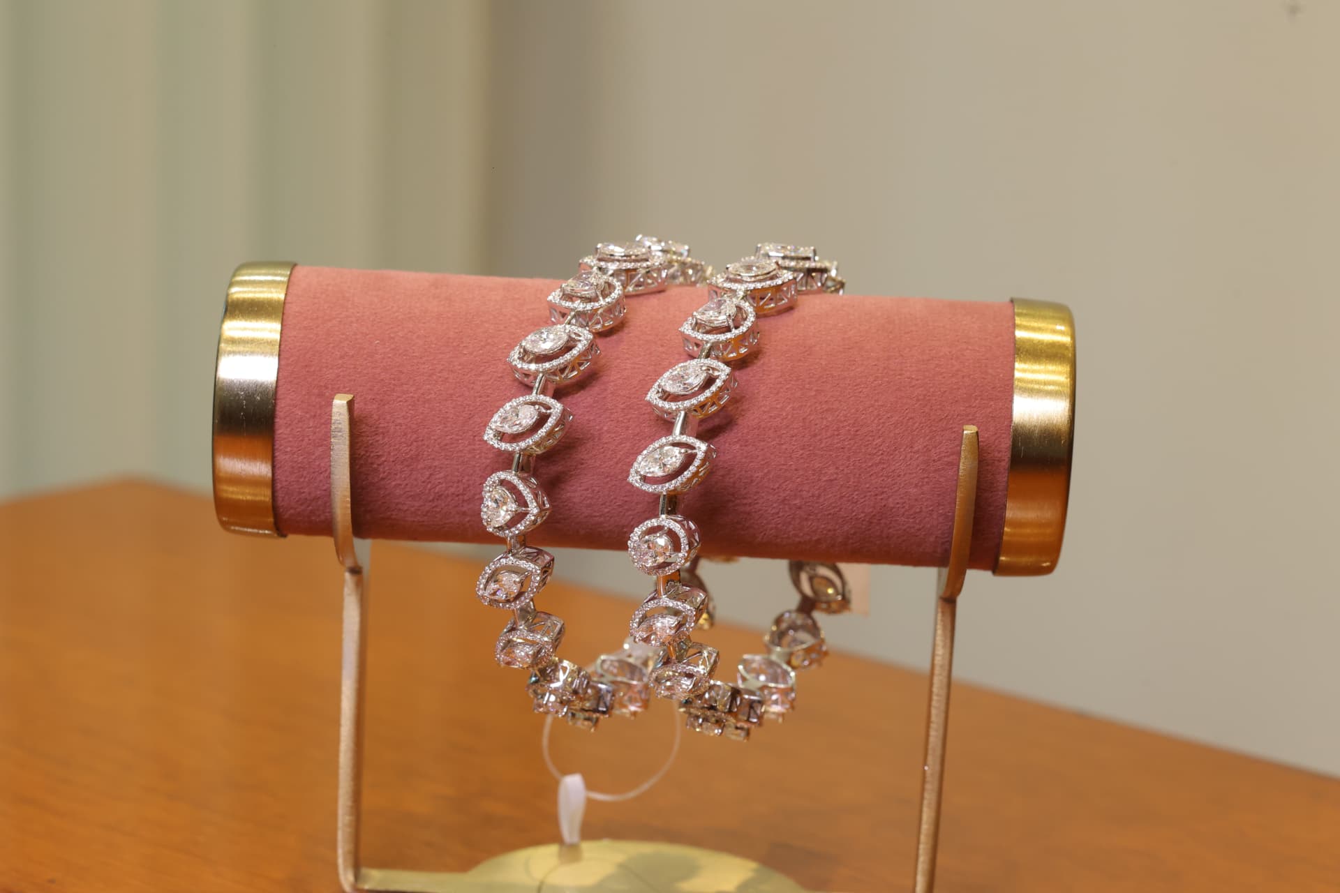 A pair of diamond bangles, matched stone by stone.
