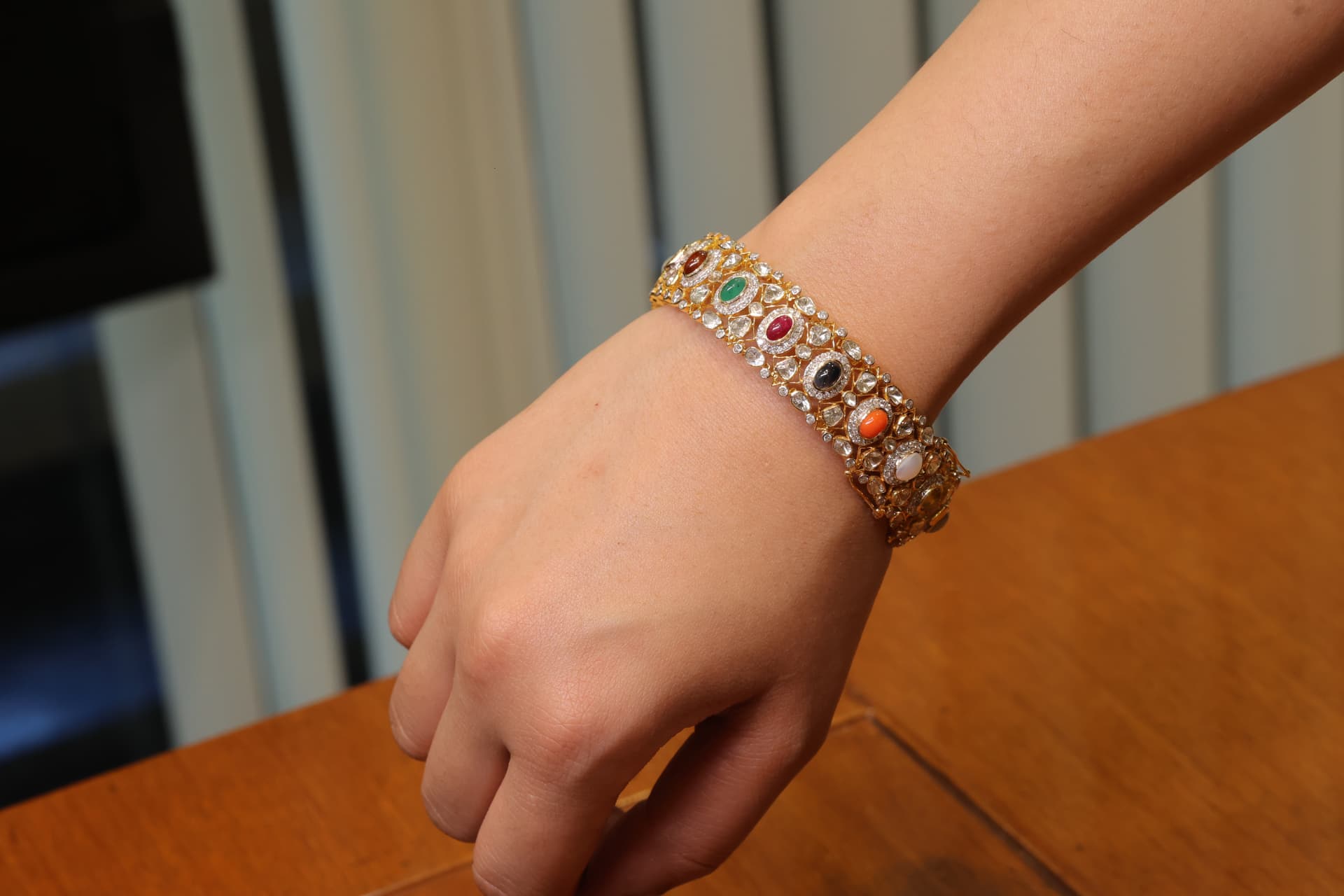 A navratna polki bracelet — nine stones, one family's story.